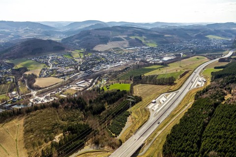 Aerial view, motorway A46 rest area Nuttlar, Bestwig, North Rhine-Westphalia, Germany, motorway A46