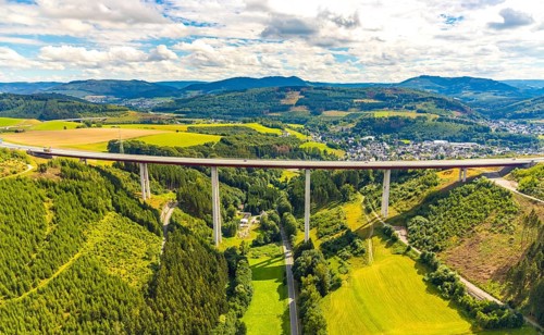 Aerial view, Nuttlar viaduct, motorway A46, Bestwig, Sauerland, North Rhine-Westphalia, Germany,