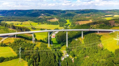 Aerial view, Nuttlar viaduct, motorway A46, Bestwig, Sauerland, North Rhine-Westphalia, Germany,