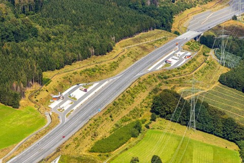 Aerial view, rest area A46 Sengenberg, rest area A46 Alfert Nuttlar, Föckinghausen, Bestwig,