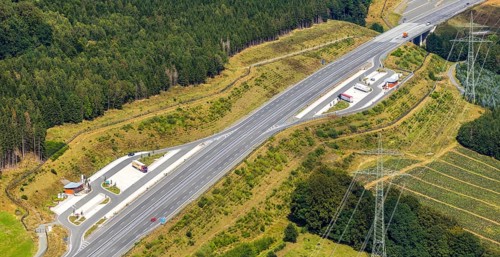 Aerial view, rest area A46 Sengenberg, rest area A 46 Nuttlar, Föckinghausen, Bestwig, Sauerland,