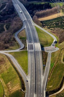 Aerial view, motorway A46, motorway junction Bestwig, Bestwig, North Rhine-Westphalia, Germany,