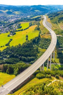 Aerial view, viaduct Nuttlar, motorway A46, rest area A46 Sengenberg, rest area A46 Alfert Nuttlar,