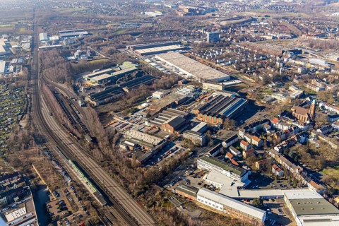 Aerial view, Heintzmann-Werke, Bessemer Straße, Kruppwerke, Bochum, Ruhr area, North