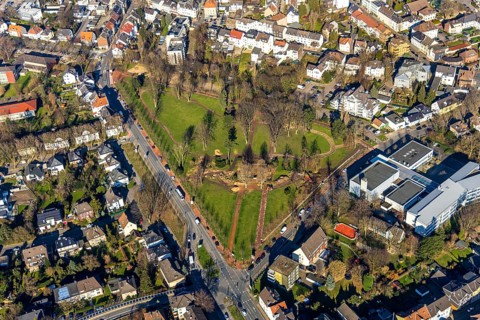 Aerial view, park memorial, construction site at the memorial monument, Westenfeld, Wattenscheid,