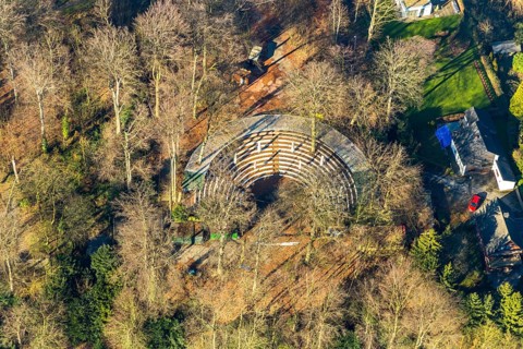 Aerial view, Waldbühne Südpark, semicircular theatre arena, open air theatre, Höntrop, Bochum, Ruhr