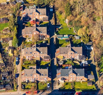 Aerial view, housing estate Am Ruhrort, terraced houses, workers' housing estate, colliery houses
