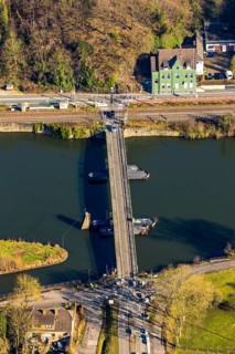 Aerial view, floating bridge Dahlhausen, river Ruhr, Dahlhausen, Hattingen, Ruhr area, North