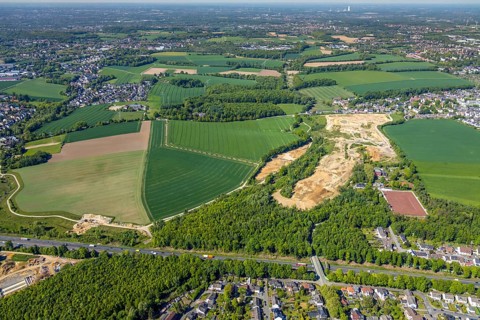 Aerial view, construction site Harpener Bach, Harpener Hellweg, Werne, Bochum, Ruhr area, North