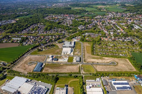 Aerial view, construction site, new industrial estate An der Salzstraße, district Hiltrop, Bochum,