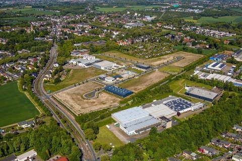 Aerial view, construction site, new industrial estate An der Salzstraße, district Hiltrop, Bochum,