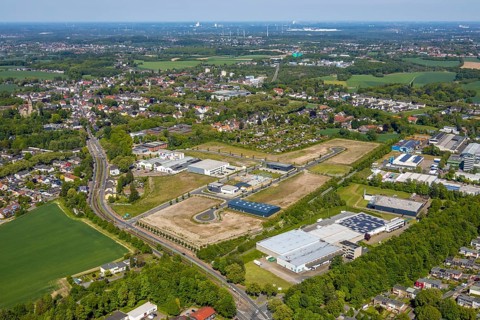 Aerial view, construction site, new industrial estate An der Salzstraße, district Hiltrop, Bochum,