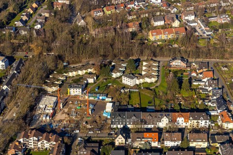 Aerial view, residential neighbourhood Am Beisenkamp, new construction with care facility,