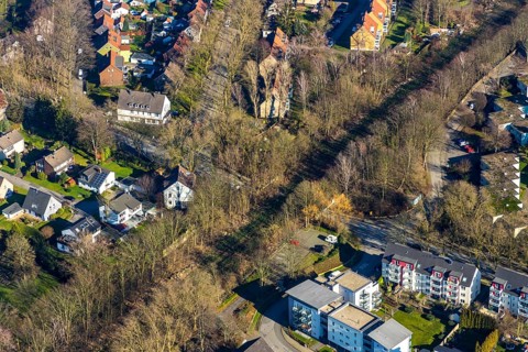 Aerial view, planned cycle path on former railway line, road subway Parkstraße Aschenbruch,