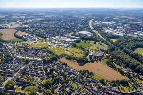 Aerial view, industrial park Hiltrop, Bochum, Ruhr area, North Rhine-Westphalia, Germany, DE,