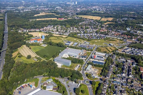 Aerial view, industrial park Hiltrop, Bochum, Ruhr area, North Rhine-Westphalia, Germany, DE,
