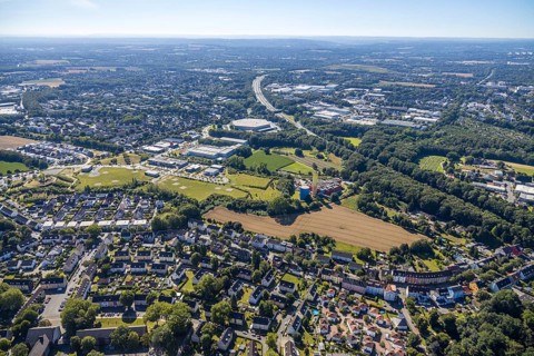 Aerial view, industrial park Hiltrop, Bochum, Ruhr area, North Rhine-Westphalia, Germany, DE,