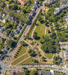 Aerial view, renovation of the park at the memorial, Bochum-Wattenscheid, Ruhr area, North