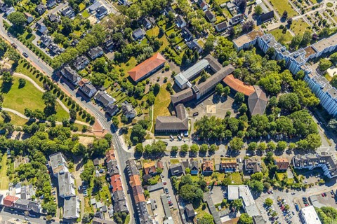 Aerial view, civic hall Wattenscheid, Märkische Schule Wattenscheid, Bochum-Wattenscheid, Ruhr