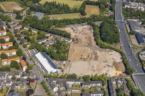 Aerial view, Berliner Straße, planned DIY store with garden centre, motorway A40, junction