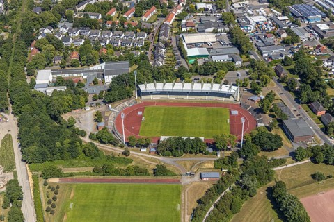 Aerial view, Lohrheidestadion, Bochum-Wattenscheid, Ruhr area, North Rhine-Westphalia, Germany,