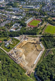 Aerial view, Lohrheidestadion, Olympic training centre Ruhr-Ost, construction site rainwater