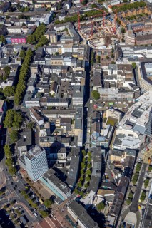 Aerial view, pedestrian zone Huestraße, old justice area, Viktoriastraße, Gleisdreieck, Bochum,