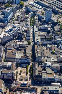 Aerial view, pedestrian zone Huestraße, old justice area, Viktoriastraße, Gleisdreieck, Bochum,