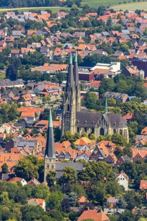 Aerial view, city centre view, Dom St. Ludgerus Billerbeck, parish church St. Johann, Billerbeck,