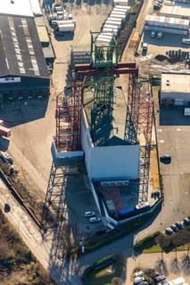 Aerial photograph, former Robert Müser colliery, restoration of winding tower, Werne, Bochum, Ruhr