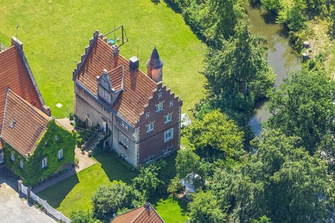 Aerial view, Haus Runde, event location, Billerbeck, Münsterland, North Rhine-Westphalia, Germany,