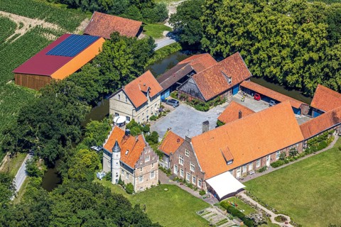 Aerial view, Haus Runde, event location, Billerbeck, Münsterland, North Rhine-Westphalia, Germany,