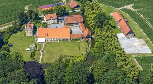 Aerial view, Haus Runde, event location, Billerbeck, Münsterland, North Rhine-Westphalia, Germany,