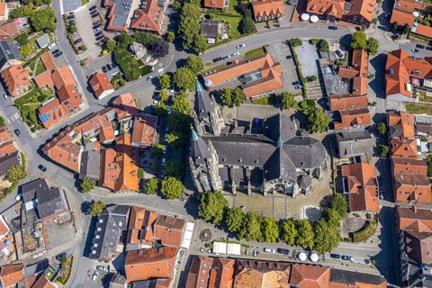 Aerial view, Dom St. Ludgerus Billerbeck, Billerbeck, Münsterland, North Rhine-Westphalia, Germany,