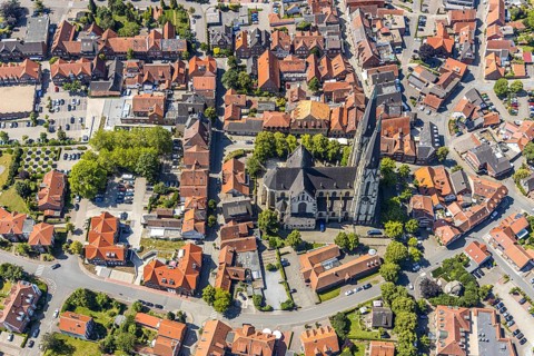 Aerial view, Dom St. Ludgerus Billerbeck, Billerbeck, Münsterland, North Rhine-Westphalia, Germany,