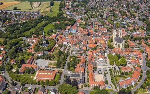 Aerial view, Dom St. Ludgerus Billerbeck, parish church St. Johann, town centre, Billerbeck,