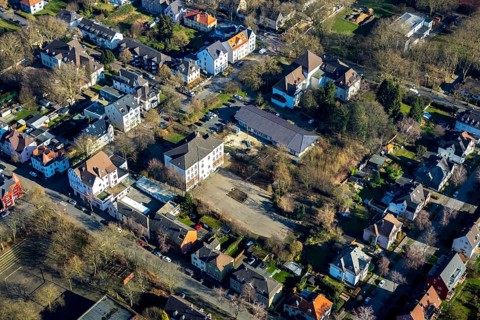 Aerial photograph, Hans-Christian-Andersen School, Gerthe Citizens' Office, Heinrichstraße, Gerthe,