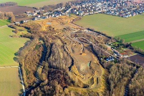 Aerial view, construction site Harpener Bach, Harpener Hellweg, Werne, Bochum, Ruhr area, North