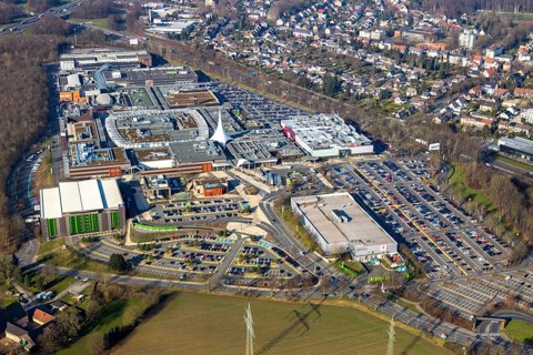 Aerial view, Ruhrpark Bochum, shopping centre, Harpen, Bochum, Ruhr area, North Rhine-Westphalia,