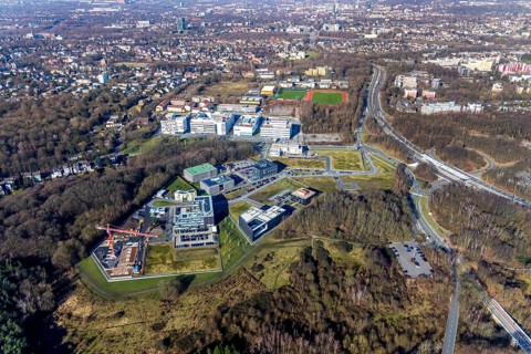 Aerial view, Health Campus North and Health Campus South, construction site, Querenburg, Bochum,