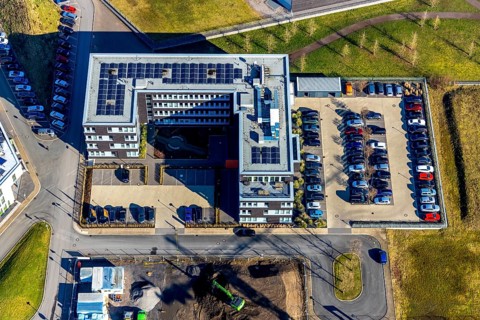 Aerial photo, health campus, VISUS Health IT GmbH, Querenburg, Bochum, Ruhr area, North