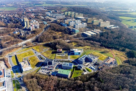 Aerial view, health campus, construction site, Ruhr-Universität Bochum, Querenburg, Bochum, Ruhr