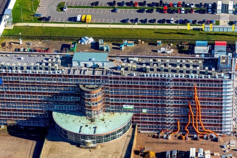 Aerial view, MARK 51Â°7 industrial estate, former Opel site with old administration building, Laer,