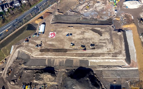 Aerial view, MARK 51Â°7 industrial estate, construction site former Opel site, Laer, Bochum, Ruhr