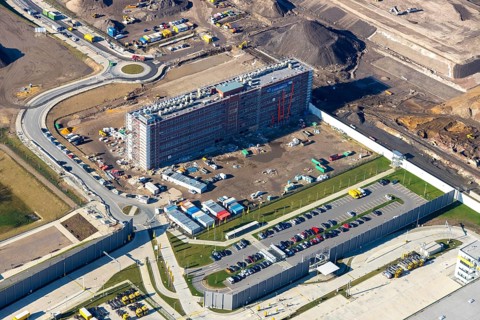 Aerial view, MARK 51Â°7 industrial estate, former Opel site with old administration building, Laer,