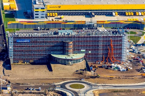 Aerial view, MARK 51Â°7 industrial estate, former Opel site with old administration building, Laer,