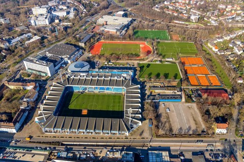 Aerial view, Vonovia Ruhrstadion, Grumme, Bochum, Ruhr area, North Rhine-Westphalia, Germany,