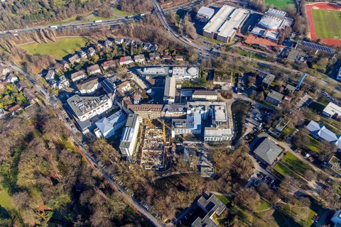 Aerial view, St. Josef Hospital Bochum, Ruhr University Hospital Bochum, construction site new