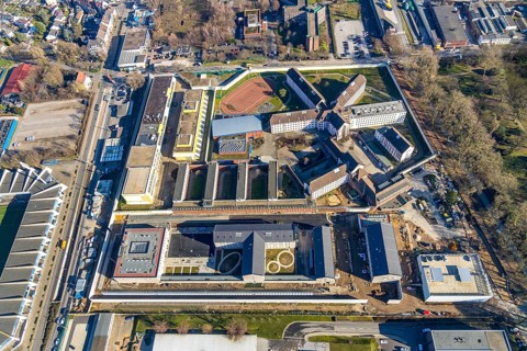 Aerial view, correctional facility Bochum Krümmede, Grumme, Bochum, Ruhr area, North