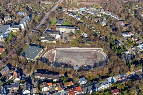 Aerial view, Annette-von-Droste-Hülshoff-Schule, sports hall at Lohring, construction site sports